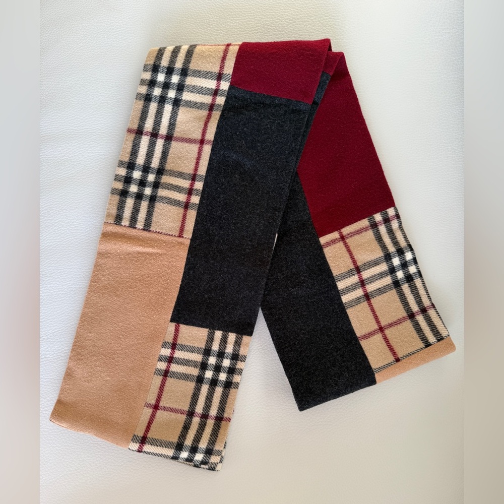 Burberry London Merino Wool/Cashmere Patchwork Check Scarf - Picture 7 of 9